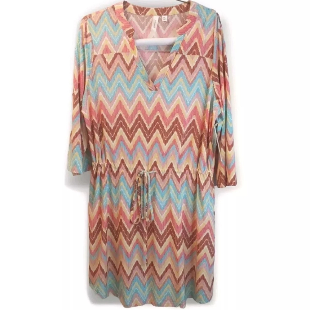 Tacera Aztec Chevron Shirt Dress Woman Plus 1X Southwestern Zig Zag Coastal Nwt